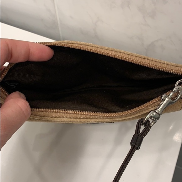 Coach Tan & Brown Suede Wristlet - Picture 3 of 4